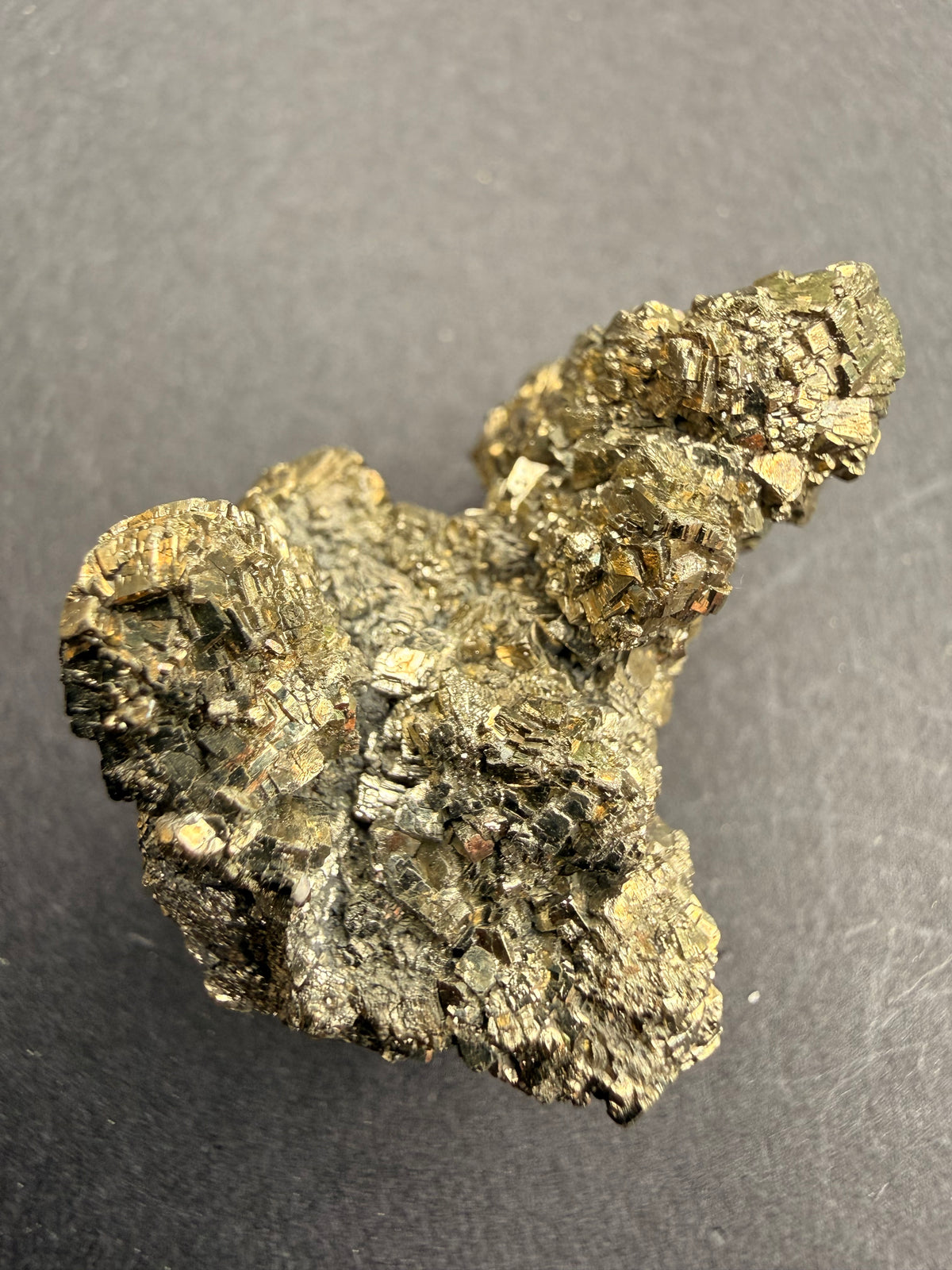 Pyrite cluster specimen, alternate angle showing full crystal coverage