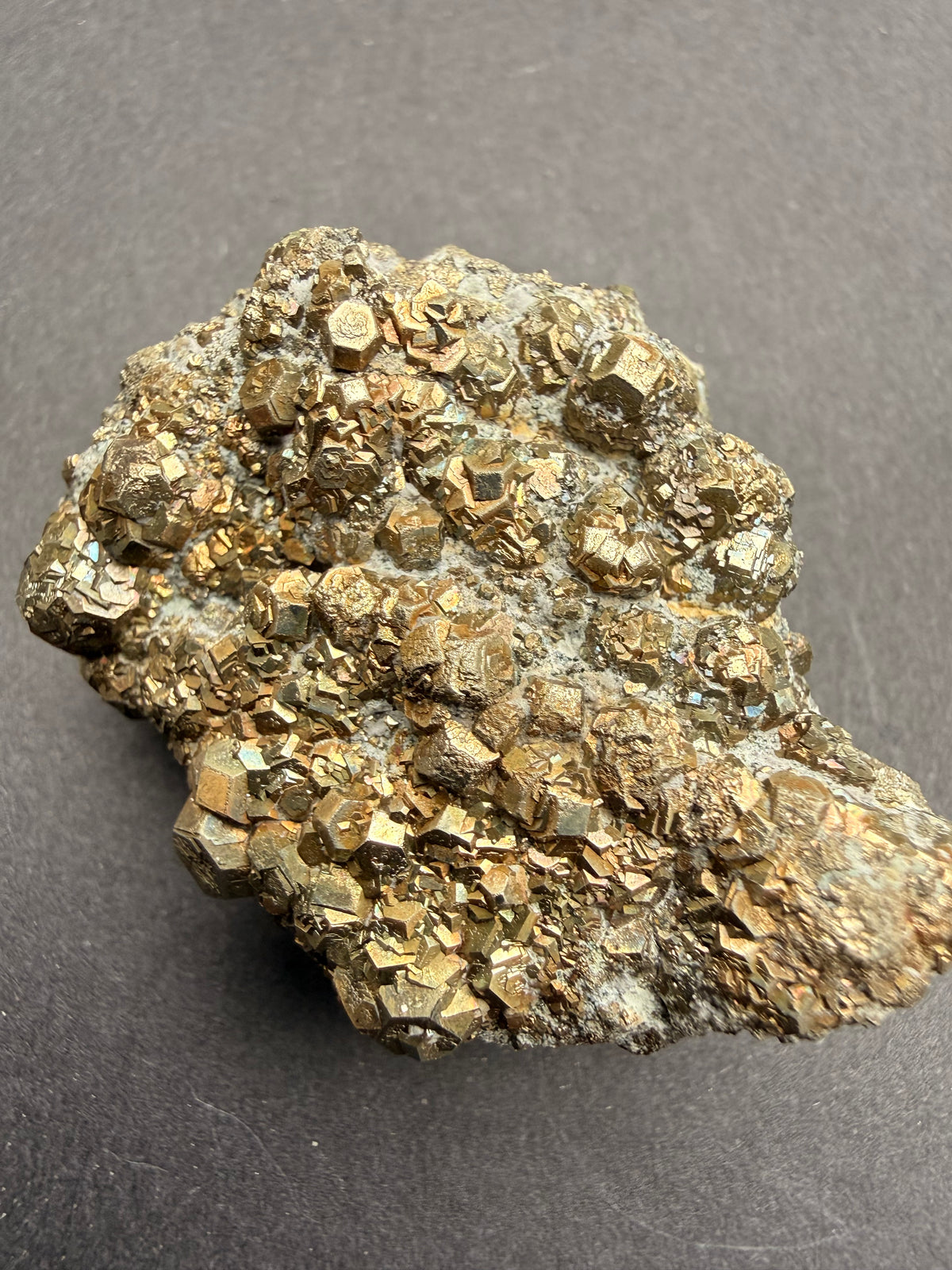 Rare pyritohedron pyrite cluster with hexagonal crystal faces, New Zealand