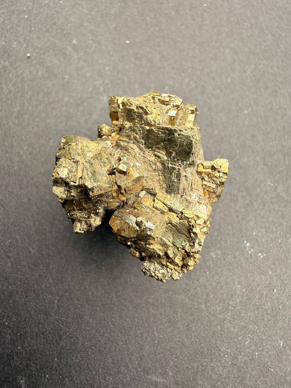 Pyrite cluster close-up detail, brassy-gold metallic lustre