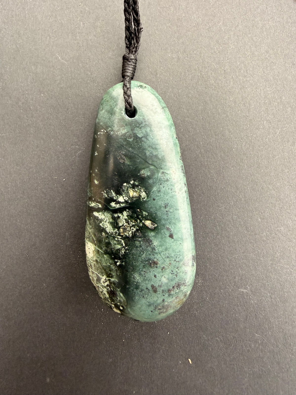 Serpentine and jade mix necklace pendant with magnetite inclusions, New Zealand