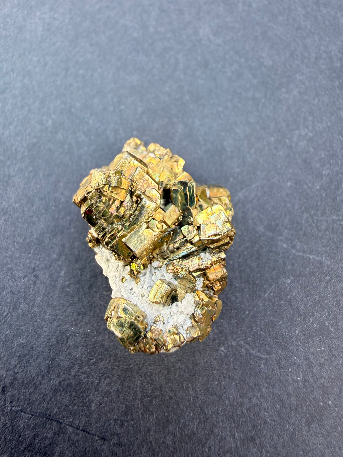 Iridescent pyrite cluster, alternate angle, natural rainbow lustre