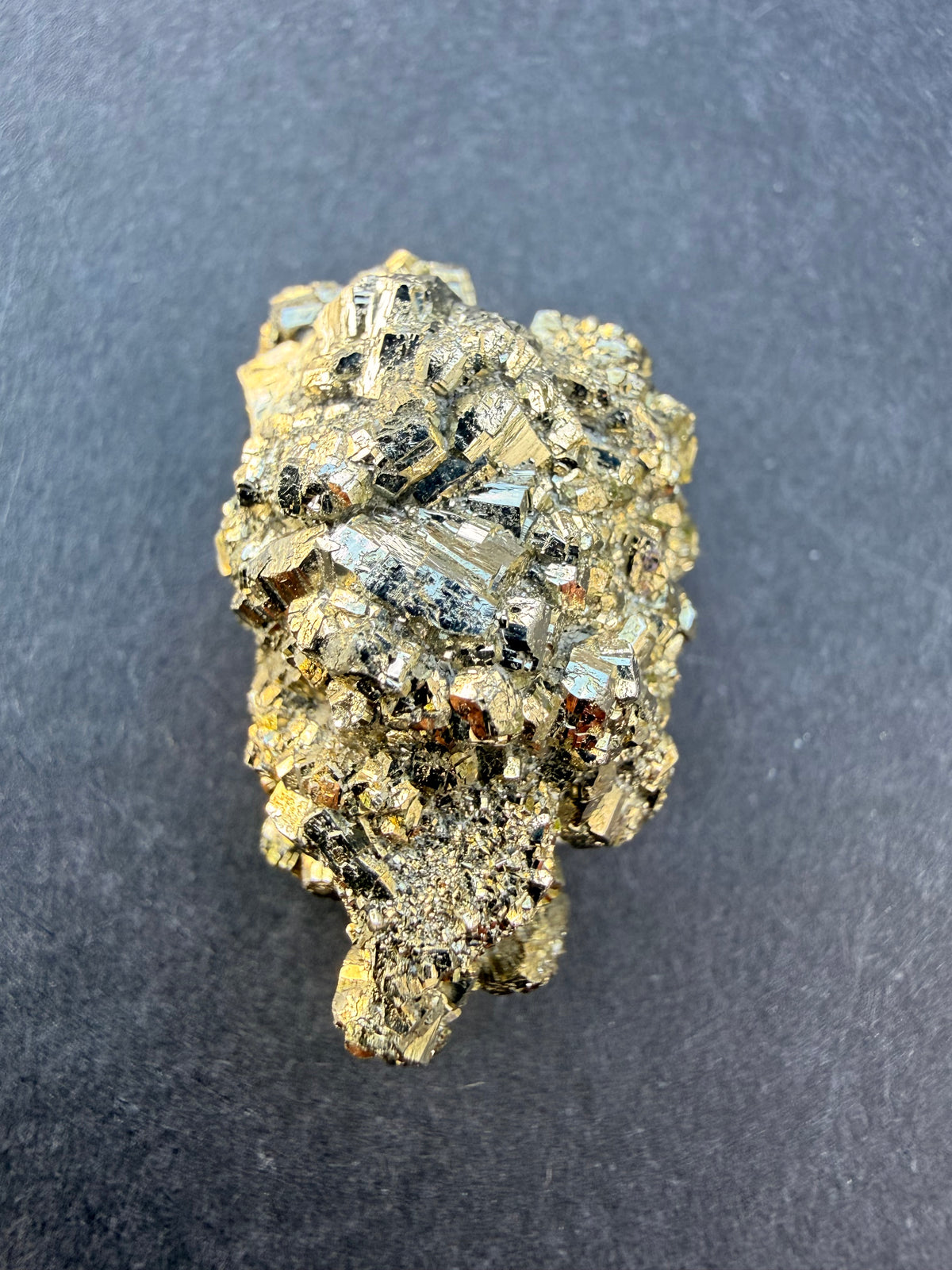 Pyrite cluster densely covered in small cubic crystals, New Zealand specimen